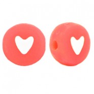 Acrylic beads Heart Neon coral red